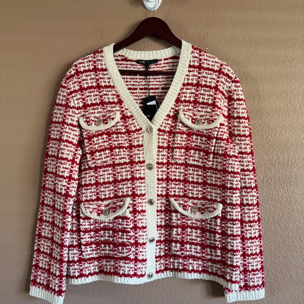 Maje Two-Tone Tweed-Effect Knit Cardigan Size 2 (Us Size Medium) Nwt